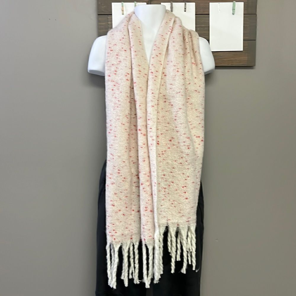 LC Lauren Conrad Women’s Cream and Red Wool Scarf with Tassels